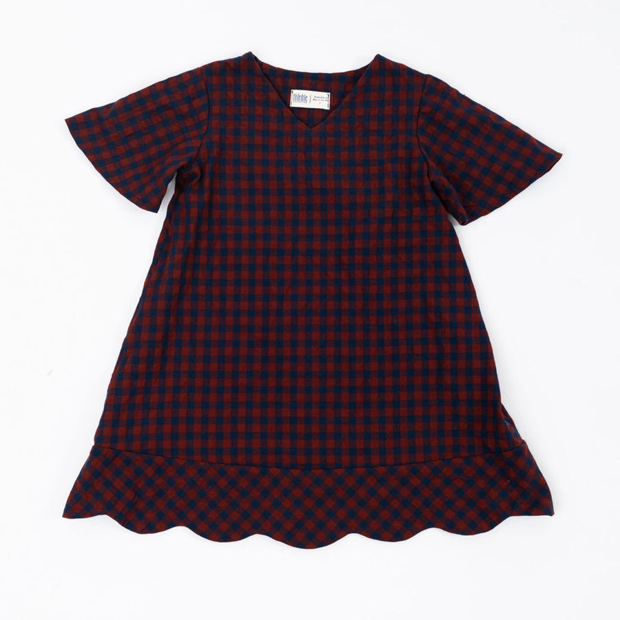 Thimble Collection Scalloped Dress in Rust Gingham |Mockingbird Baby & Kids