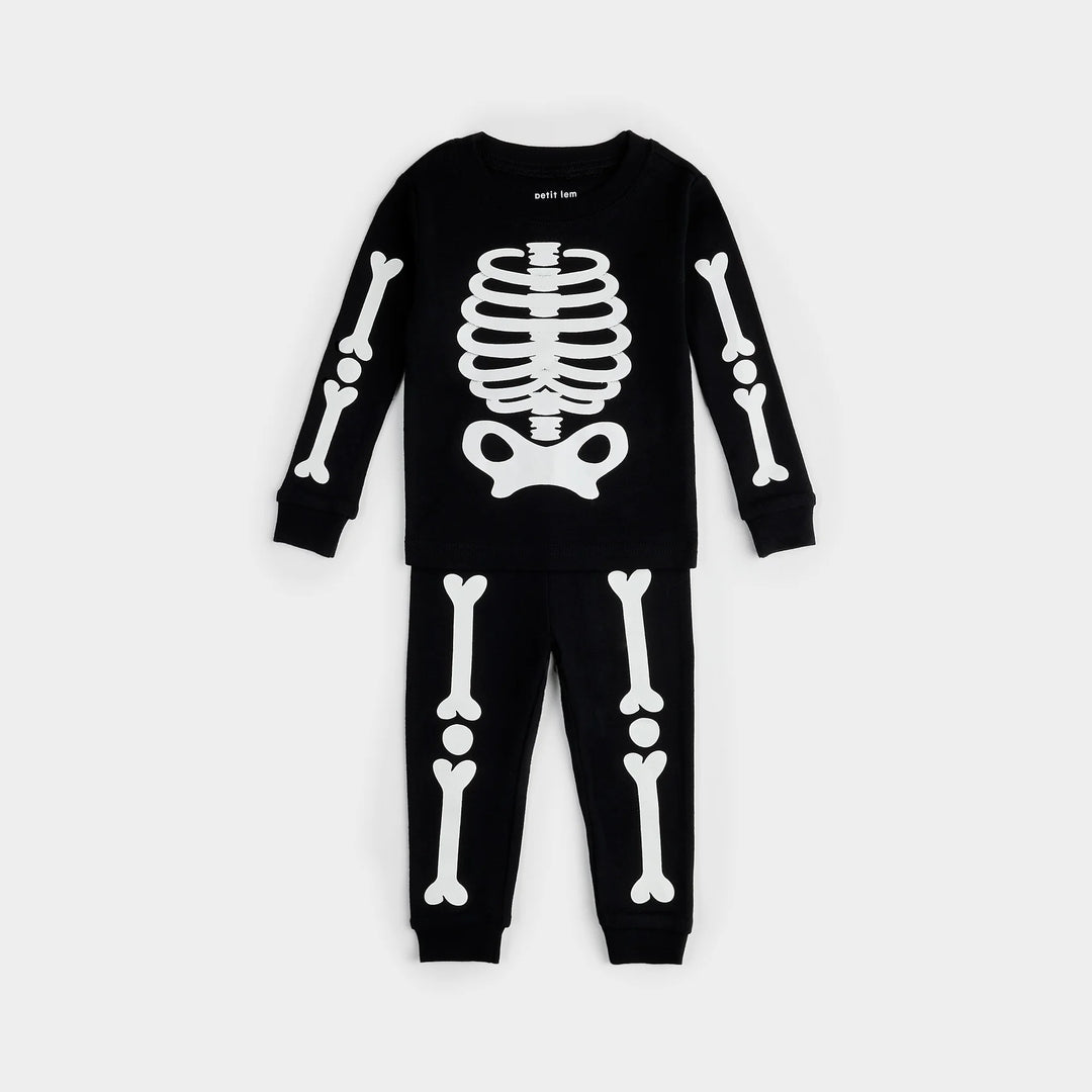 Petit Lem Skeleton Glow in the Dark Pajama Set, Black |Mockingbird Baby & Kids