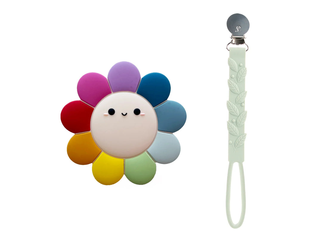 Loulou Lollipop Daisy Silicone Teether Holder Set |Mockingbird Baby & Kids