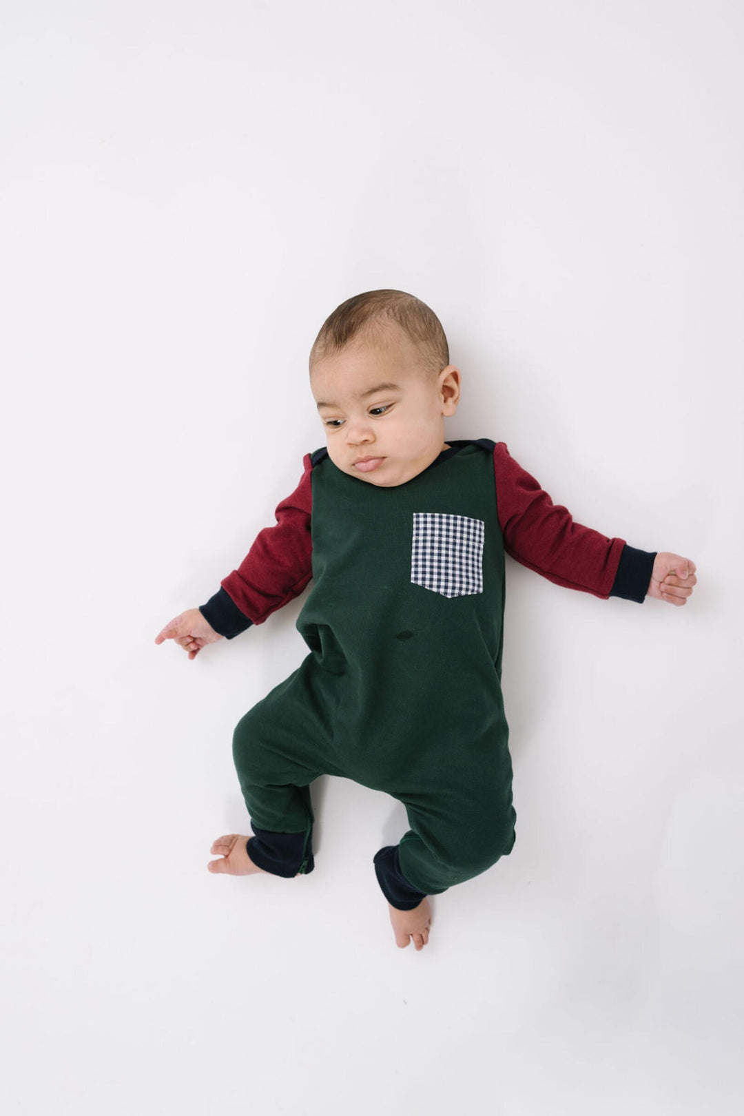 Zipper Romper in Pine Colorblock