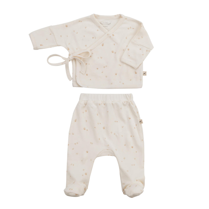 Red Caribou Mushrooms Kimono Top + Pant Set, Sea Salt |Mockingbird Baby & Kids