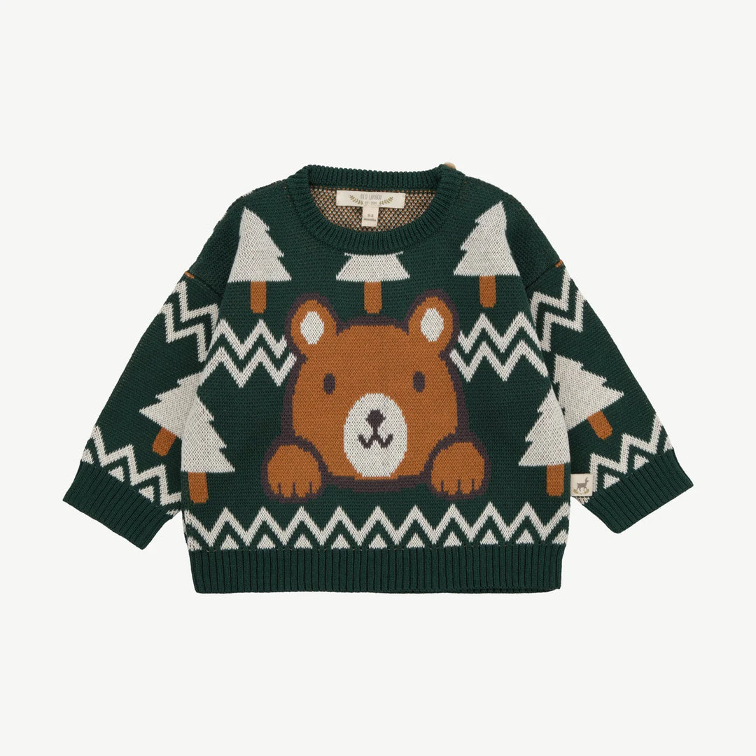 Red Caribou Cozy Bears Knit Sweater, Dark Green |Mockingbird Baby & Kids