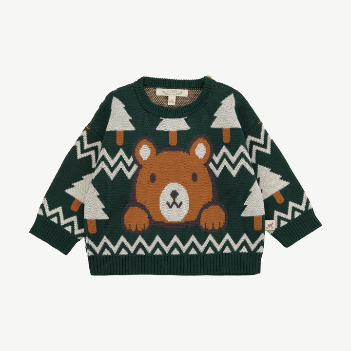 Red Caribou Cozy Bears Knit Sweater, Dark Green |Mockingbird Baby & Kids