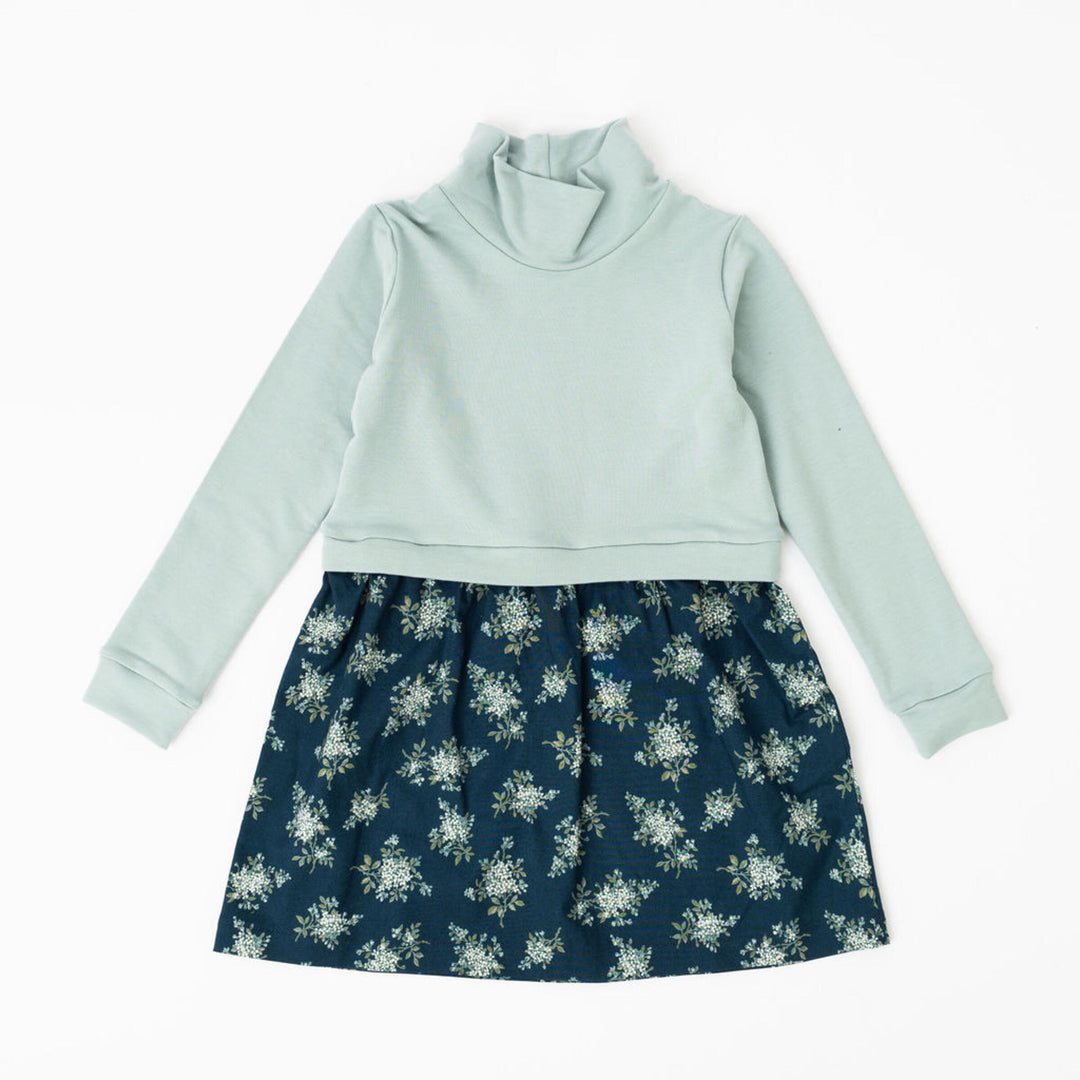 Thimble Collection Funnel Sweatshirt Dress in Glacier Corsage |Mockingbird Baby & Kids