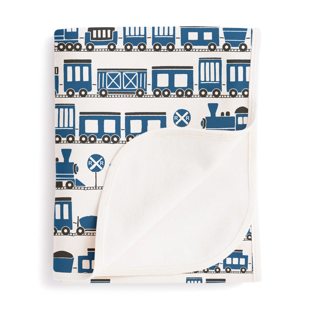 French Terry Blanket, Blue Trains