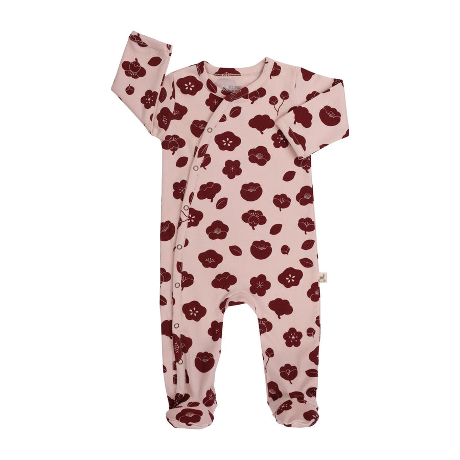 Red Caribou Plums in Bloom Footed Jumpsuit, Peach Whip |Mockingbird Baby & Kids