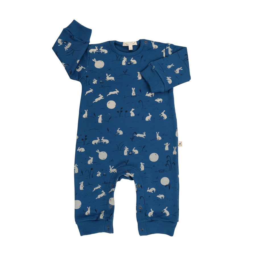 Red Caribou Moonlit Usagi Terry Jumpsuit, Dark Blue |Mockingbird Baby & Kids