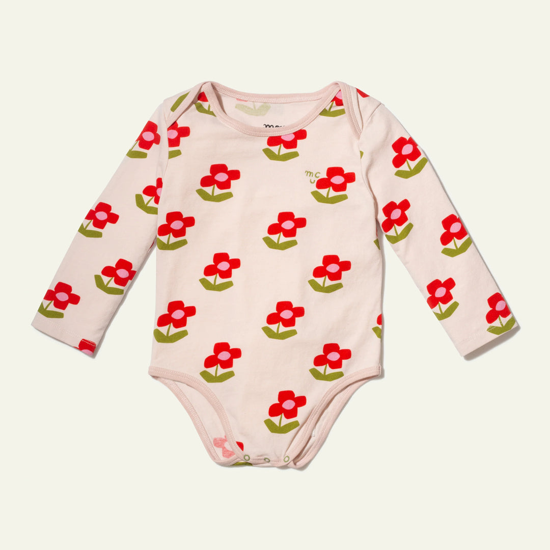 Mon Coeur Recycled Cotton Flower Bodysuit, Natural |Mockingbird Baby & Kids