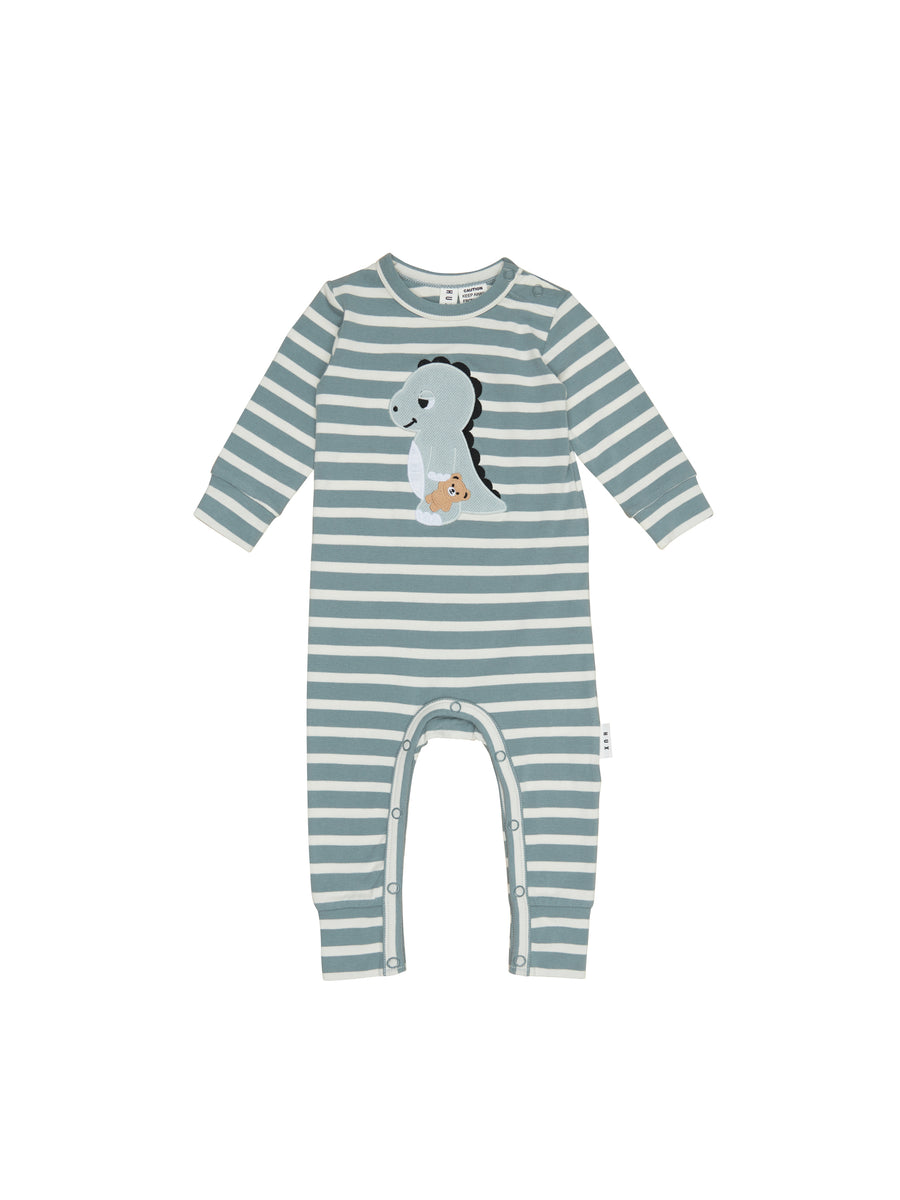 Huxbaby Dino Stripe Romper, Old Slate |Mockingbird Baby & Kids