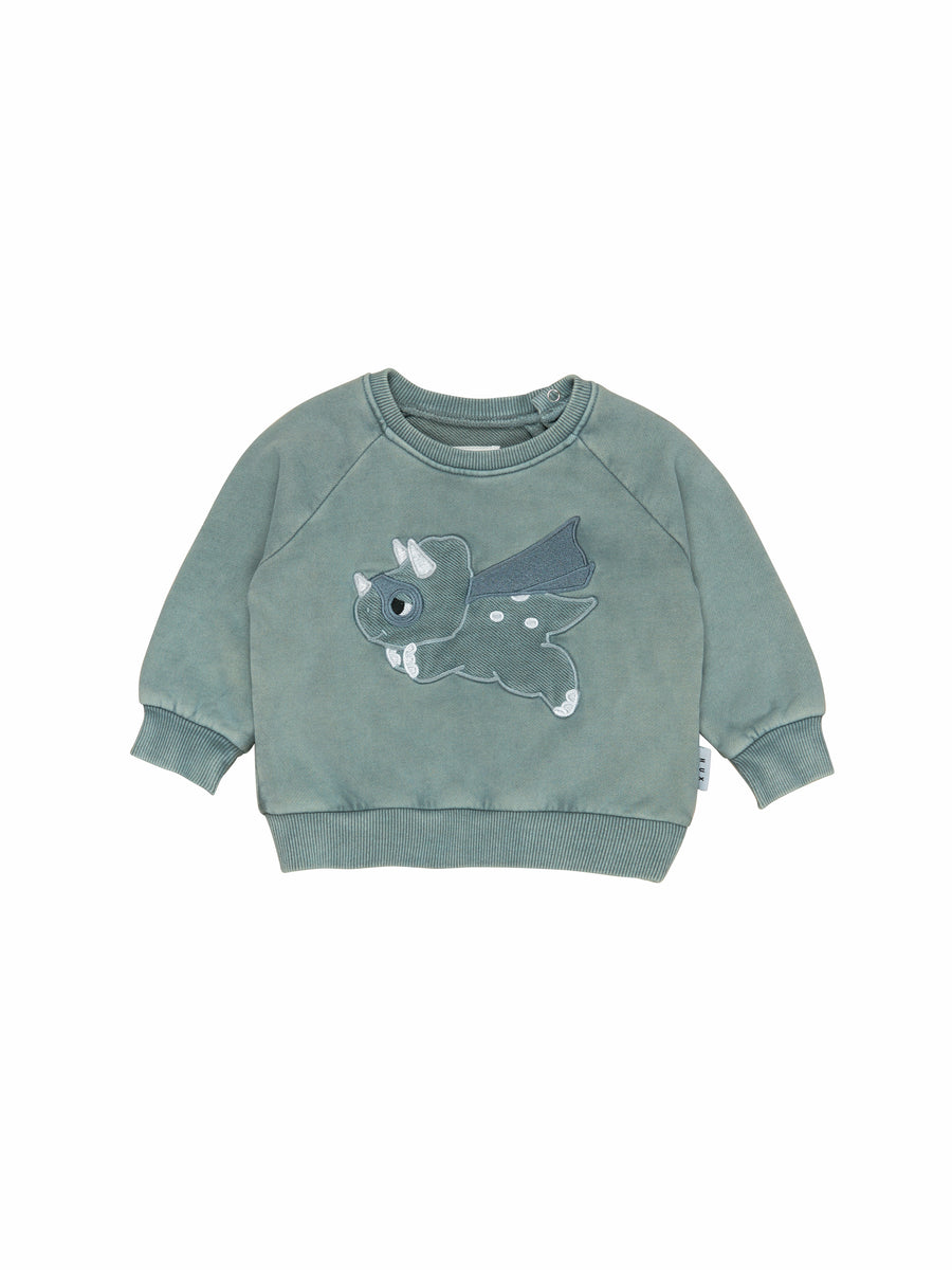 Huxbaby Super Dino Sweatshirt, Vintage Slate |Mockingbird Baby & Kids