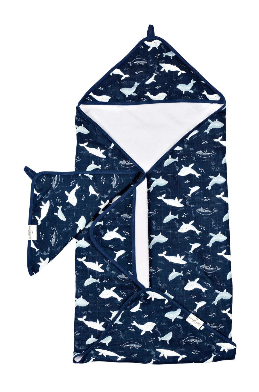 Little Unicorn Blue Whales Hooded Towel Set |Mockingbird Baby & Kids