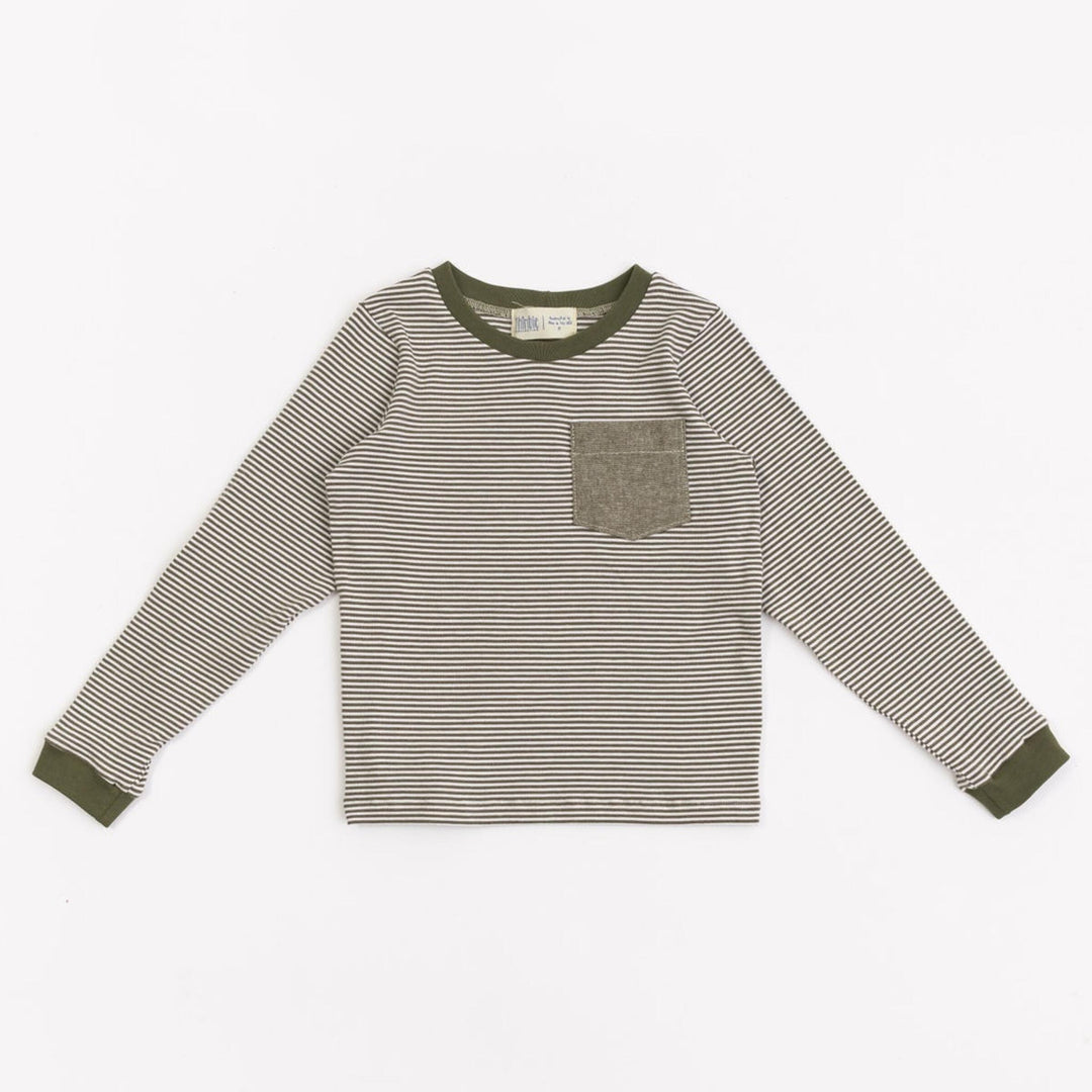 Thimble Collection Bamboo Pocket Tee in Olive Stripe |Mockingbird Baby & Kids