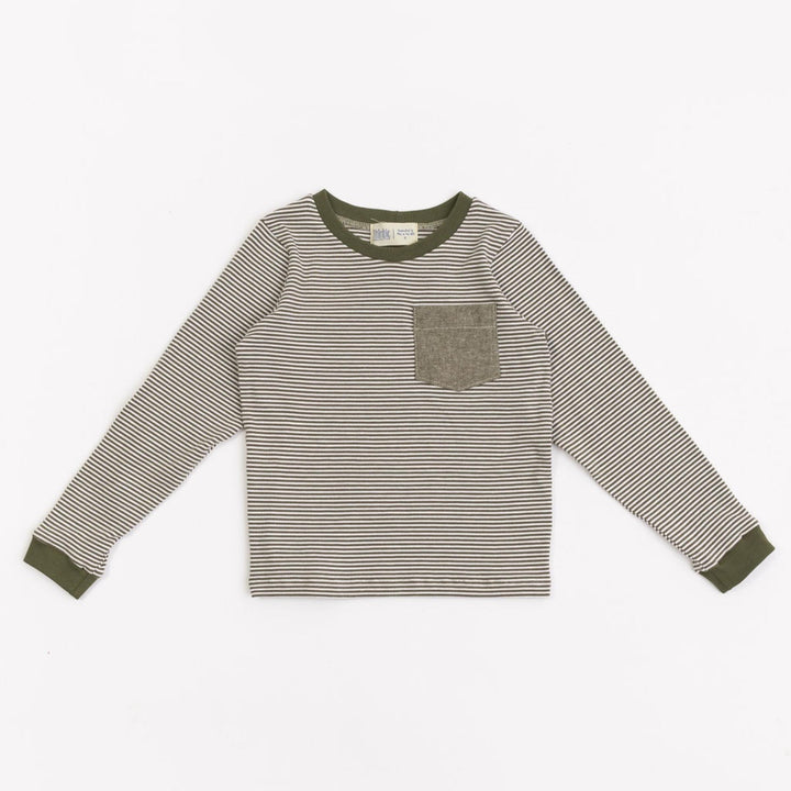 Thimble Collection Bamboo Pocket Tee in Olive Stripe |Mockingbird Baby & Kids