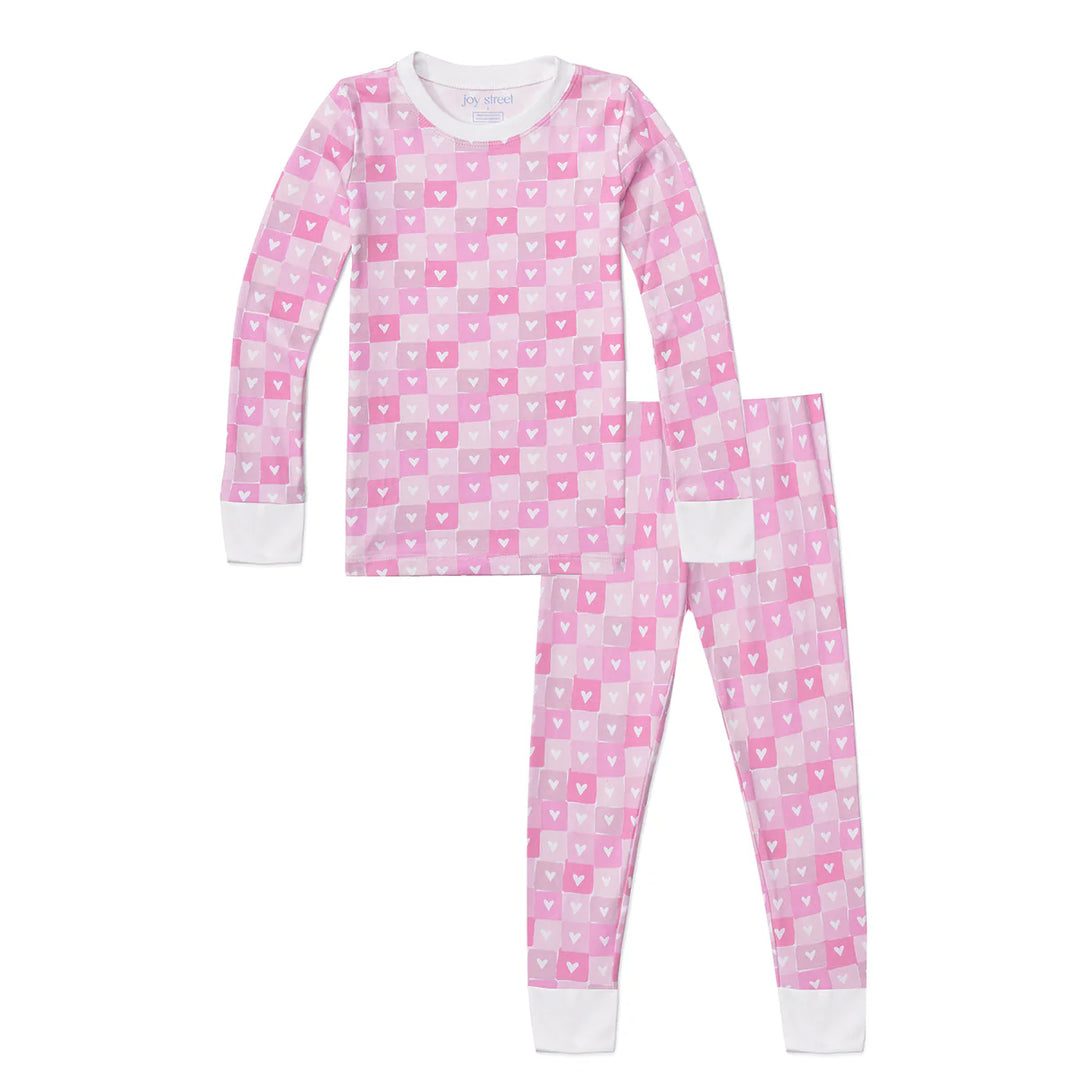 Joy Street Kids Pink Block Hearts Two Piece Pajamas |Mockingbird Baby & Kids