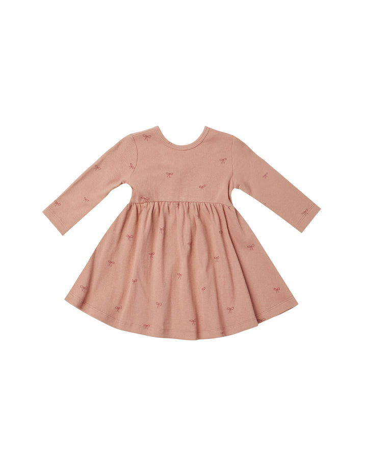 Quincy Mae Bows Ribbed Long Sleeve Dress, Rose |Mockingbird Baby & Kids