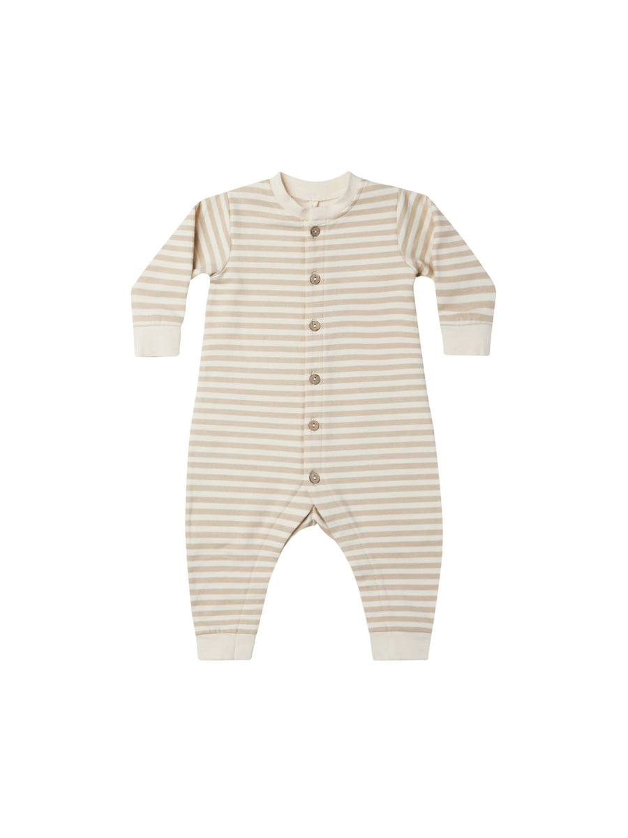 Quincy Mae Fleece Jumpsuit, Sand Stripe |Mockingbird Baby & Kids