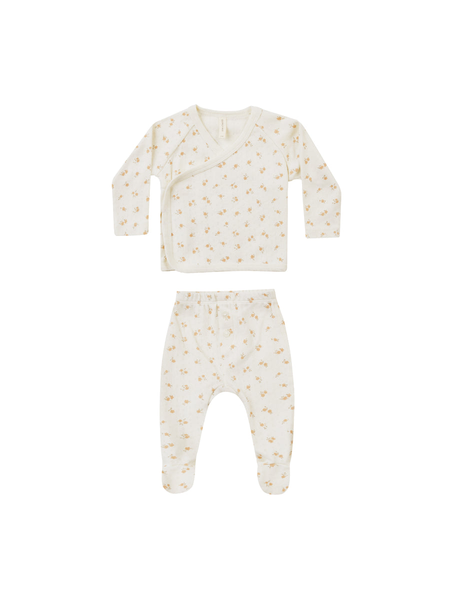 Quincy Mae Ditsy Melon Pointelle Wrap Top + Footed Pant Set |Mockingbird Baby & Kids