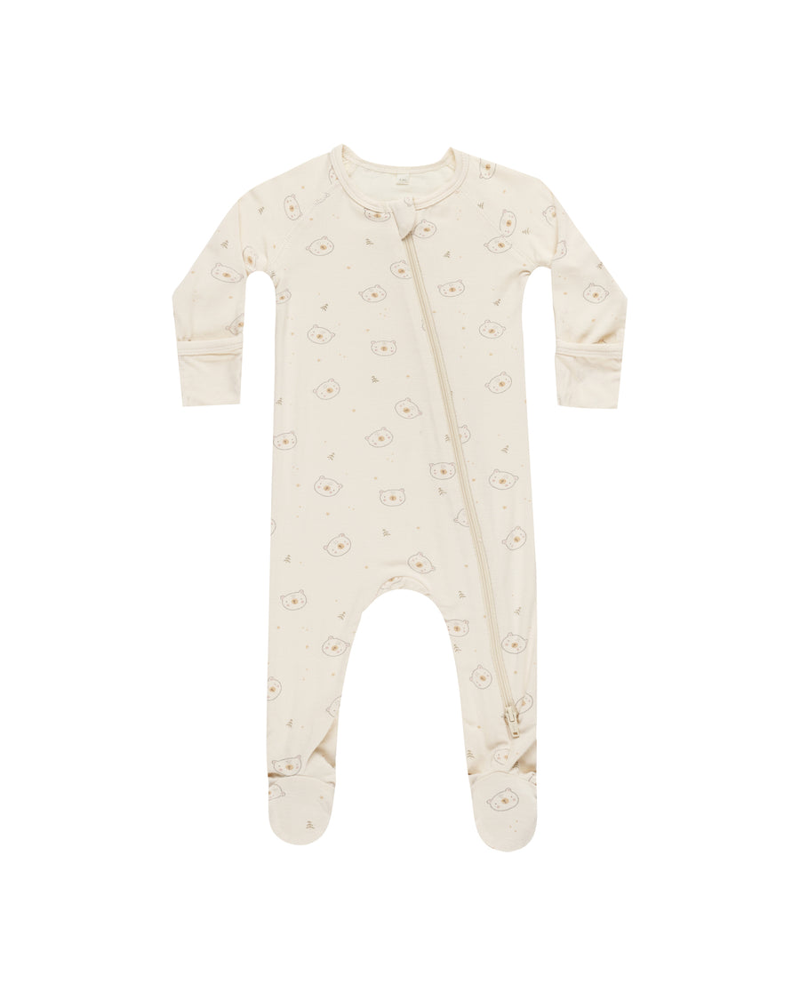 Quincy Mae Bears Bamboo Zip Footie, Natural |Mockingbird Baby & Kids