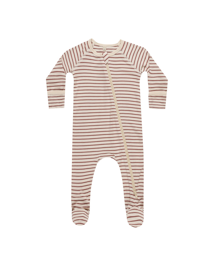 Quincy Mae Candy Stripe Bamboo Zip Footie, Natural |Mockingbird Baby & Kids