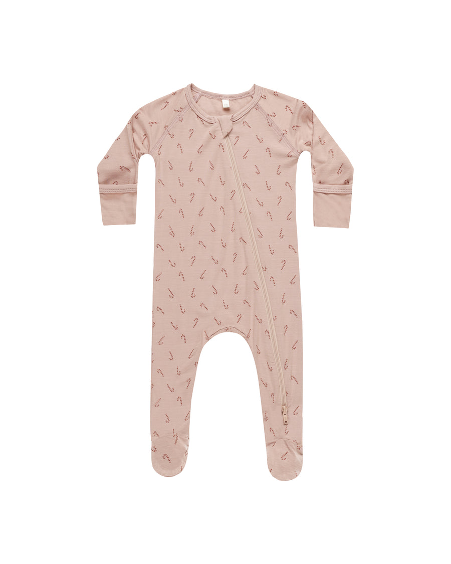 Quincy Mae Candy Cane Bamboo Zip Footie, Blush |Mockingbird Baby & Kids