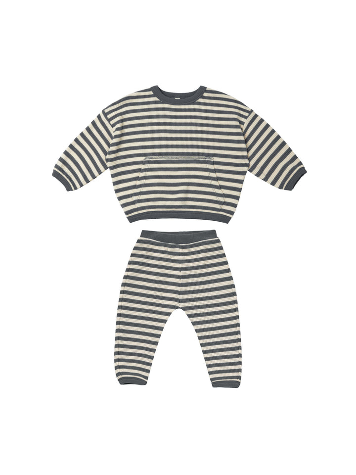 Quincy Mae Waffle Sweater & Pant Set, Navy Stripe |Mockingbird Baby & Kids