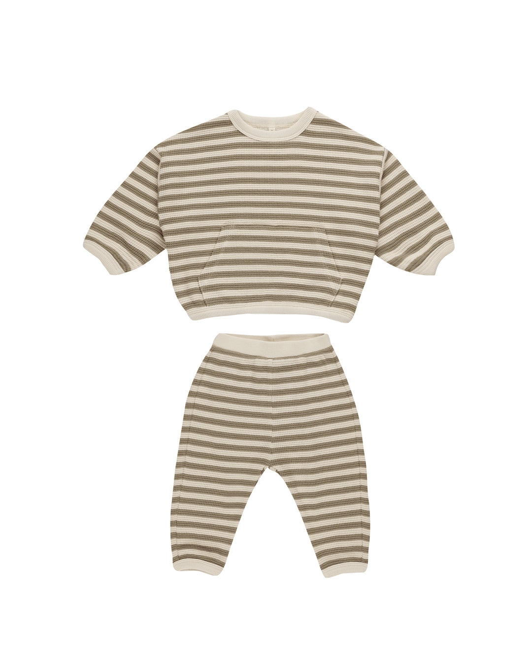 Quincy Mae Waffle Slouch Set, Olive Stripe |Mockingbird Baby & Kids