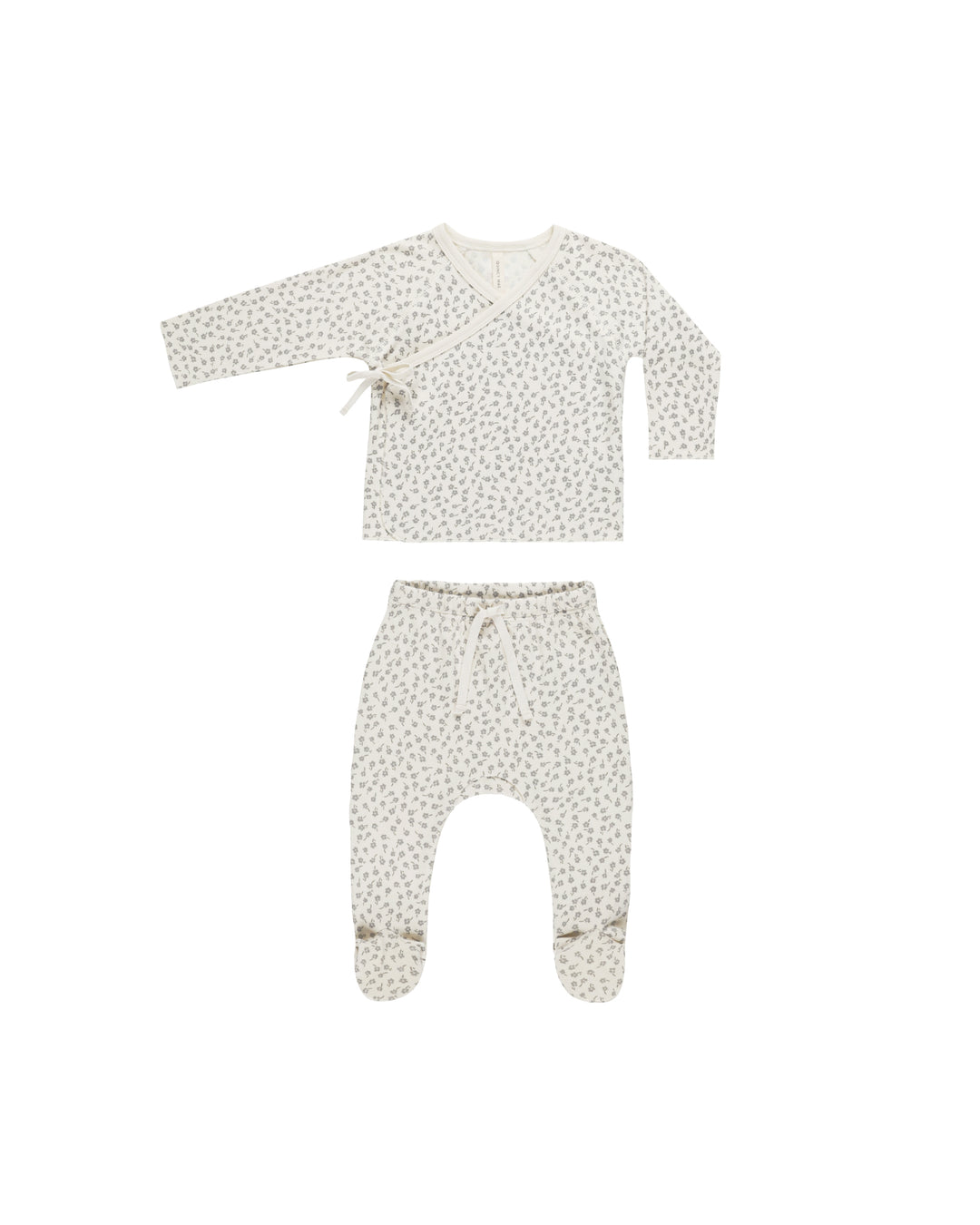 Quincy Mae Scatter Wrap Top + Footed Pant Set, Ivory |Mockingbird Baby & Kids