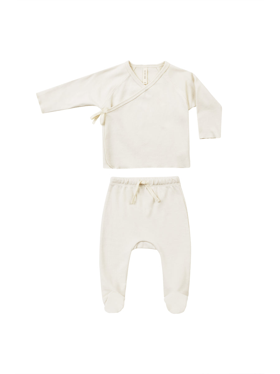 Quincy Mae Wrap Top + Footed Pant Set, Ivory |Mockingbird Baby & Kids