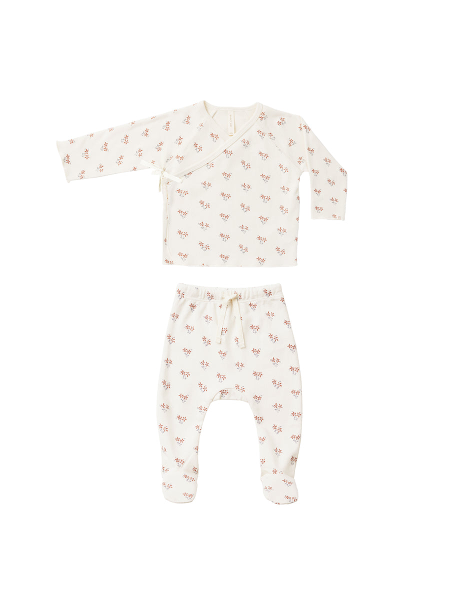 Quincy Mae Summer Flower Wrap Top + Footed Pant Set |Mockingbird Baby & Kids