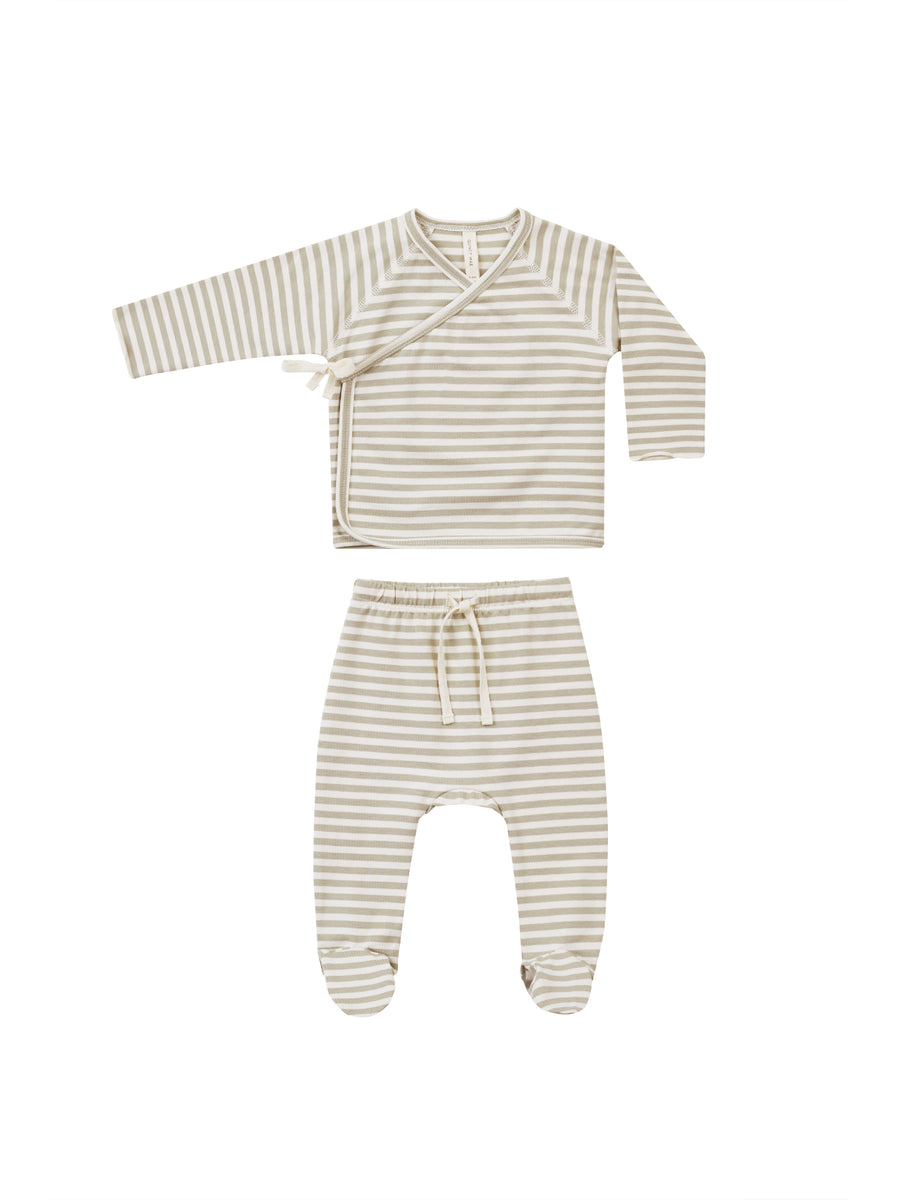 Quincy Mae Wrap Top + Footed Pant Set, Ash Stripe |Mockingbird Baby & Kids