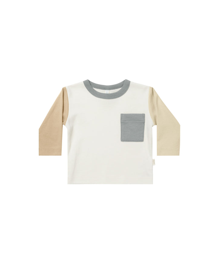 Quincy Mae Color Block Long Sleeve Pocket Tee, Ivory |Mockingbird Baby & Kids