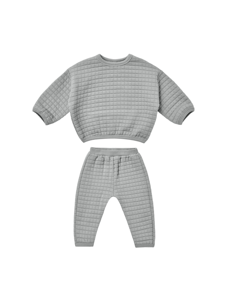 Quincy Mae Quilted Sweater & Pant Set, Dusty Blue |Mockingbird Baby & Kids