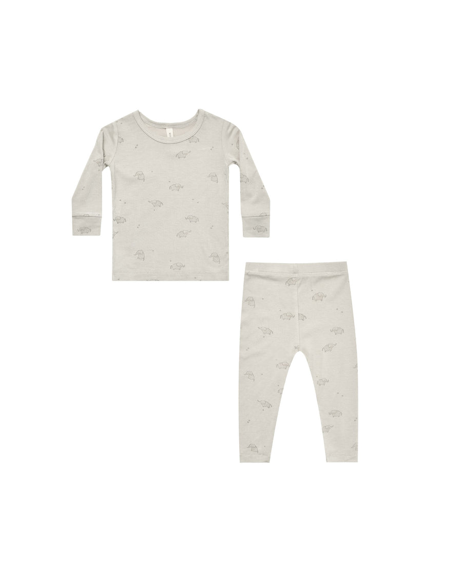 Quincy Mae Elephants Bamboo Pajama Set, Silver |Mockingbird Baby & Kids