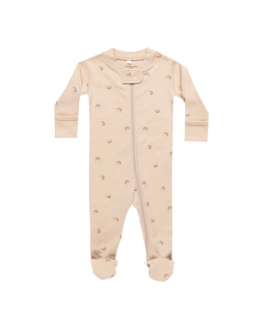 Quincy Mae Rainbows Long Sleeve Zip Footie, Shell |Mockingbird Baby & Kids