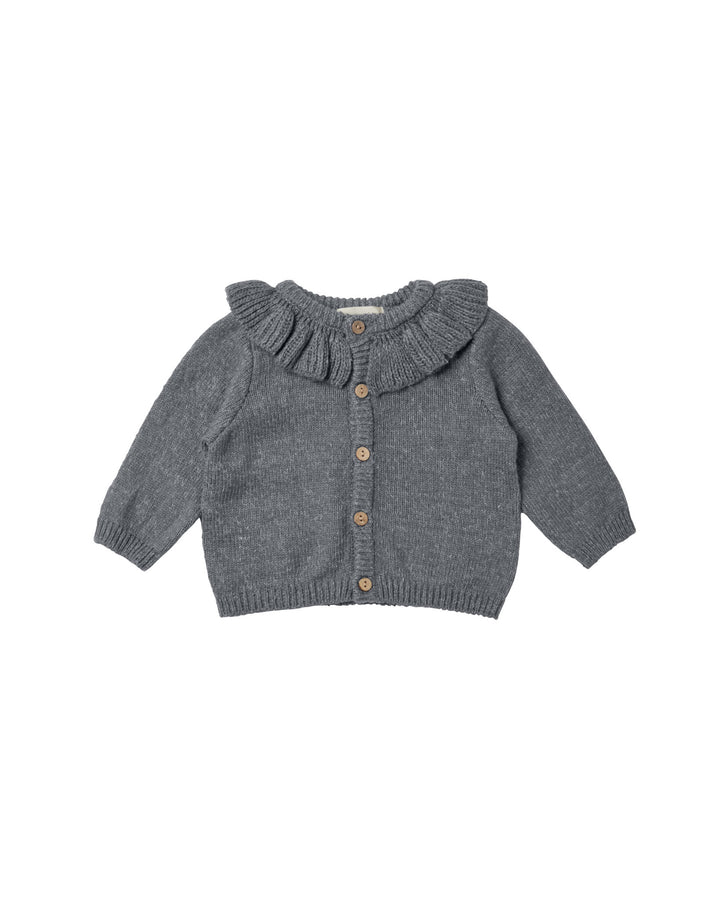 Quincy Mae Ruffle Collar Cardigan, Navy Heather |Mockingbird Baby & Kids