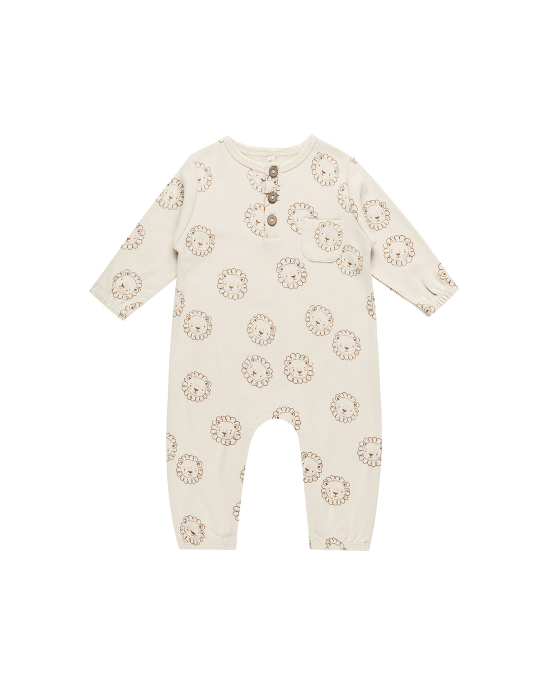 Quincy Mae Lions Long Sleeve Pocket Jumpsuit, Natural |Mockingbird Baby & Kids