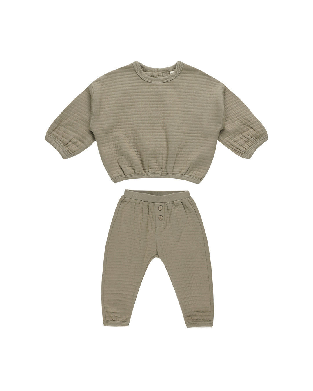 Quincy Mae Textured Sweat Set, Olive |Mockingbird Baby & Kids