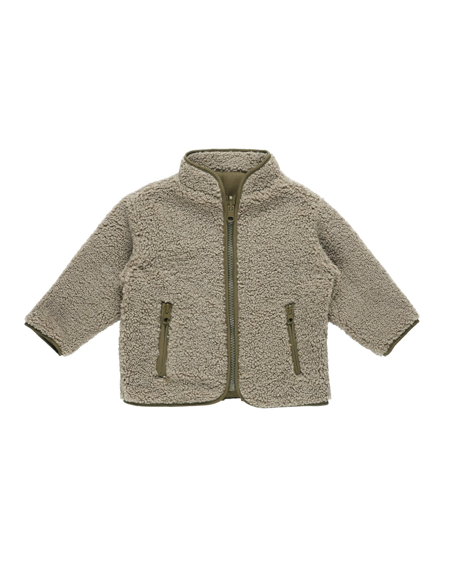 Quincy Mae Shearling Reversible Zip Jacket, Olive |Mockingbird Baby & Kids