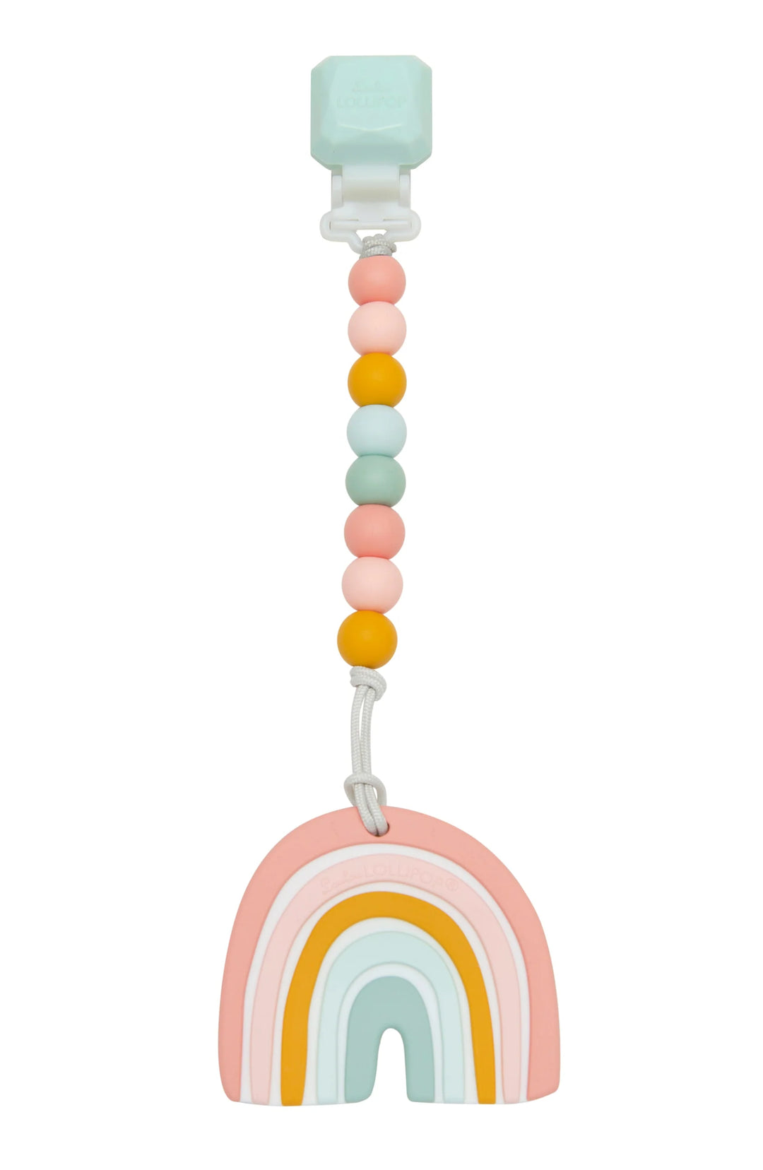 Pastel Rainbow Silicone Teether Holder Set