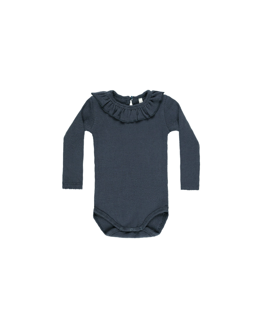 Rylee + Cru Ruffle Collar Bodysuit, Indigo |Mockingbird Baby & Kids