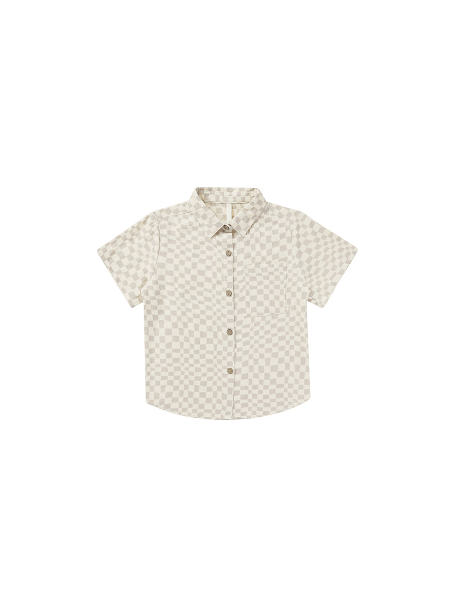 Rylee + Cru Collared Short Sleeve Shirt, Dove Check |Mockingbird Baby & Kids