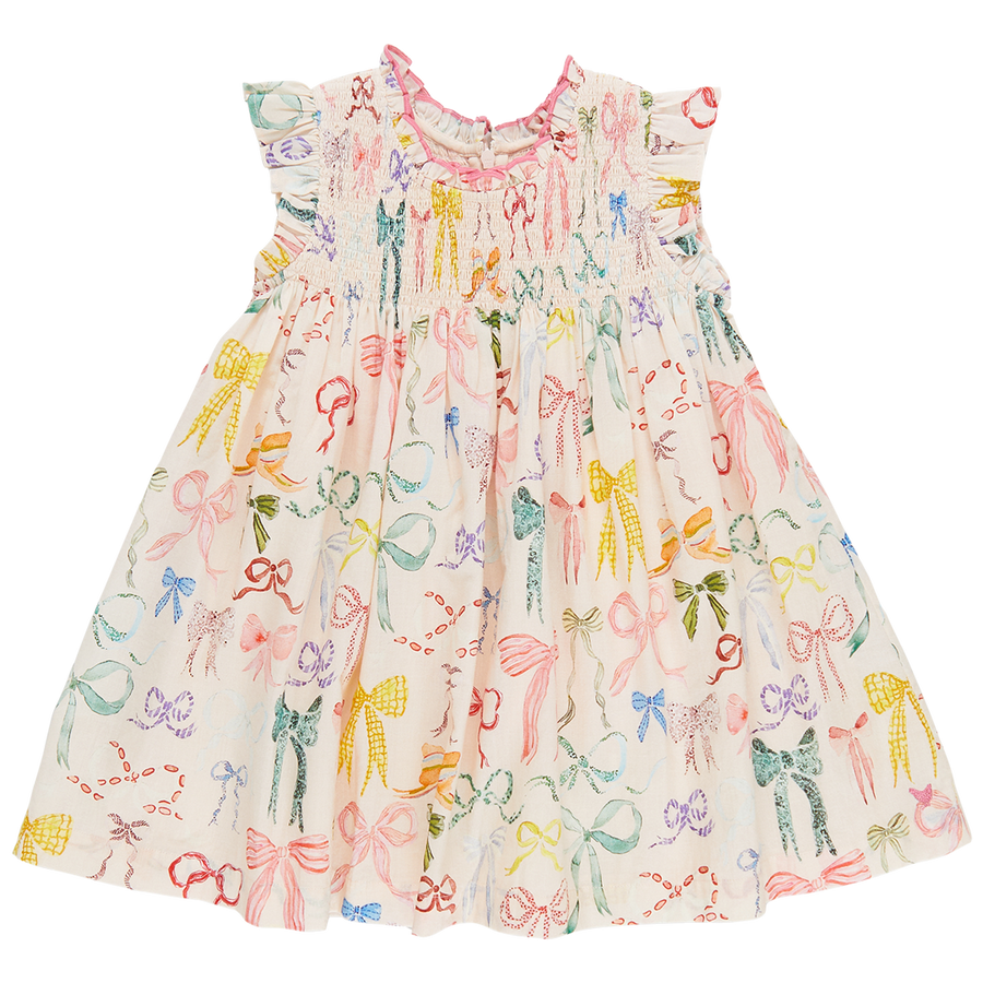 Pink Chicken Stevie Dress, Watercolor Bows |Mockingbird Baby & Kids