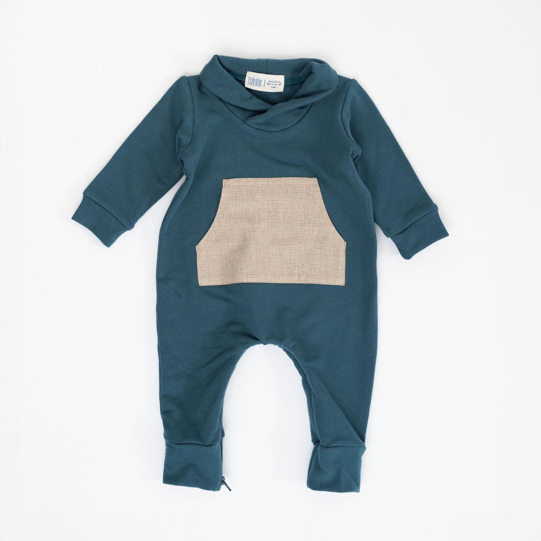 Thimble Collection Bamboo Shawl Collar Romper in Chestnut Bluegrass |Mockingbird Baby & Kids