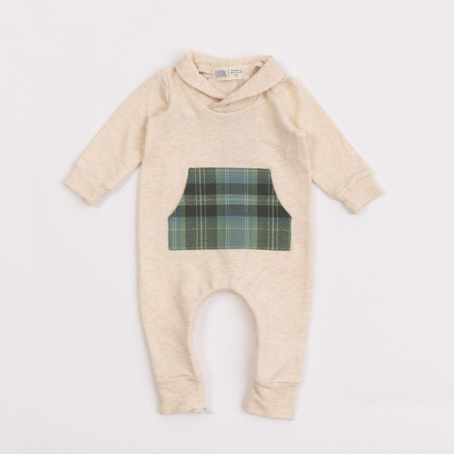 Thimble Collection Bamboo Shawl Collar Romper in Flax Laurel |Mockingbird Baby & Kids