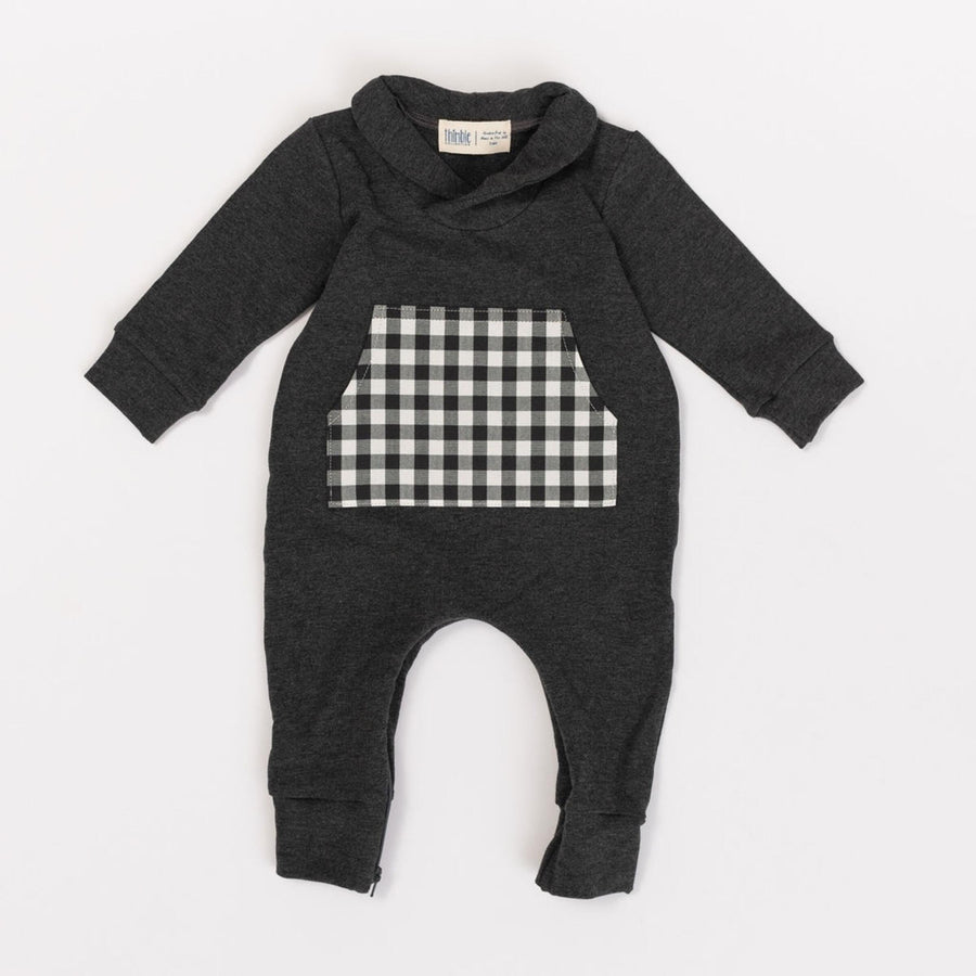 Thimble Collection Bamboo Shawl Collar Romper in Shadow Gingham |Mockingbird Baby & Kids