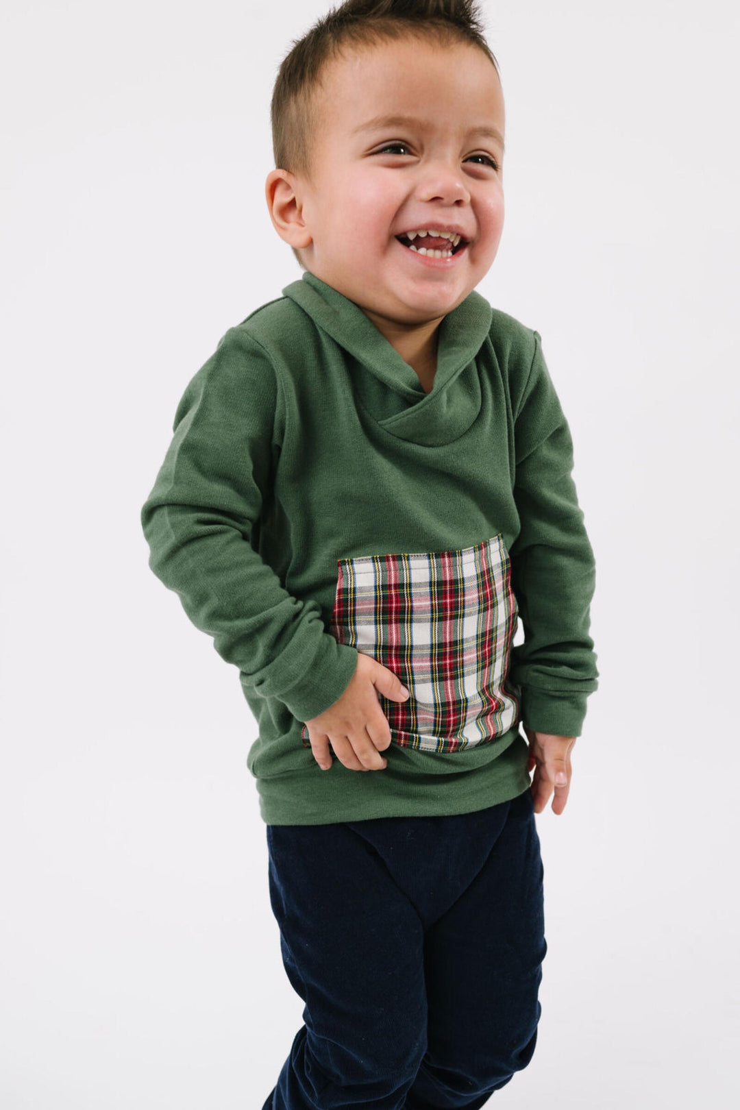 Shawl Collar Sweatshirt in Evergreen Stewart