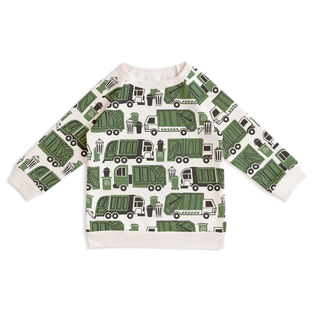 Winter Water Factory Garbage Truck Sweatshirt, Recycling Green |Mockingbird Baby & Kids