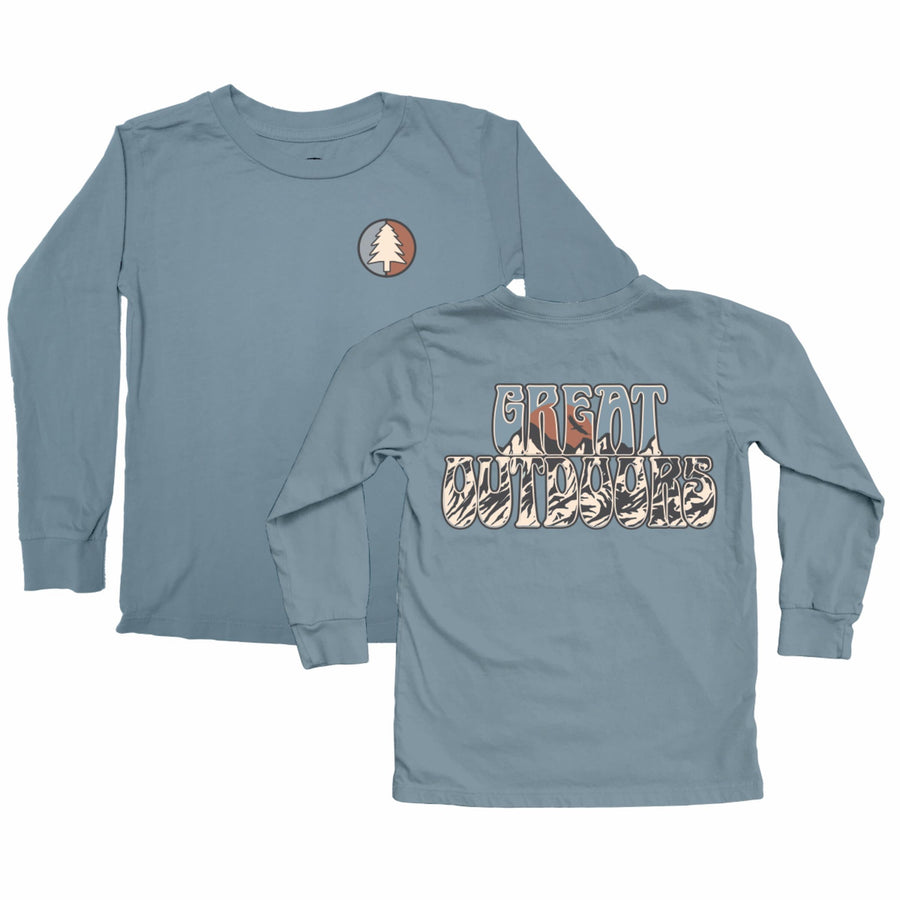 Tiny Whales Great Outdoors Long Sleeve Tee, Dusty Blue |Mockingbird Baby & Kids