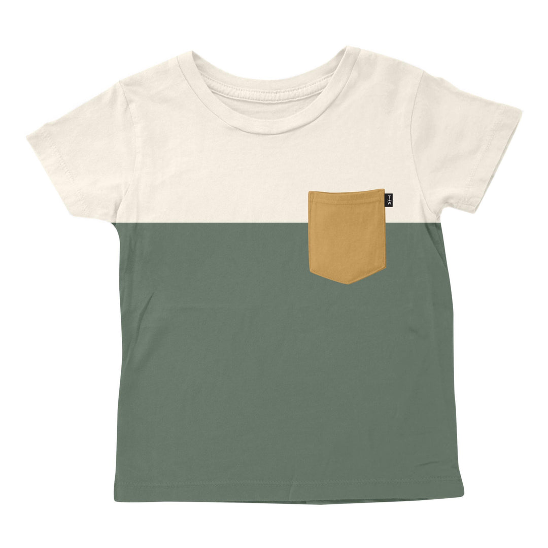 Tiny Whales Field Guide Pocket Tee, Natural/Forest |Mockingbird Baby & Kids