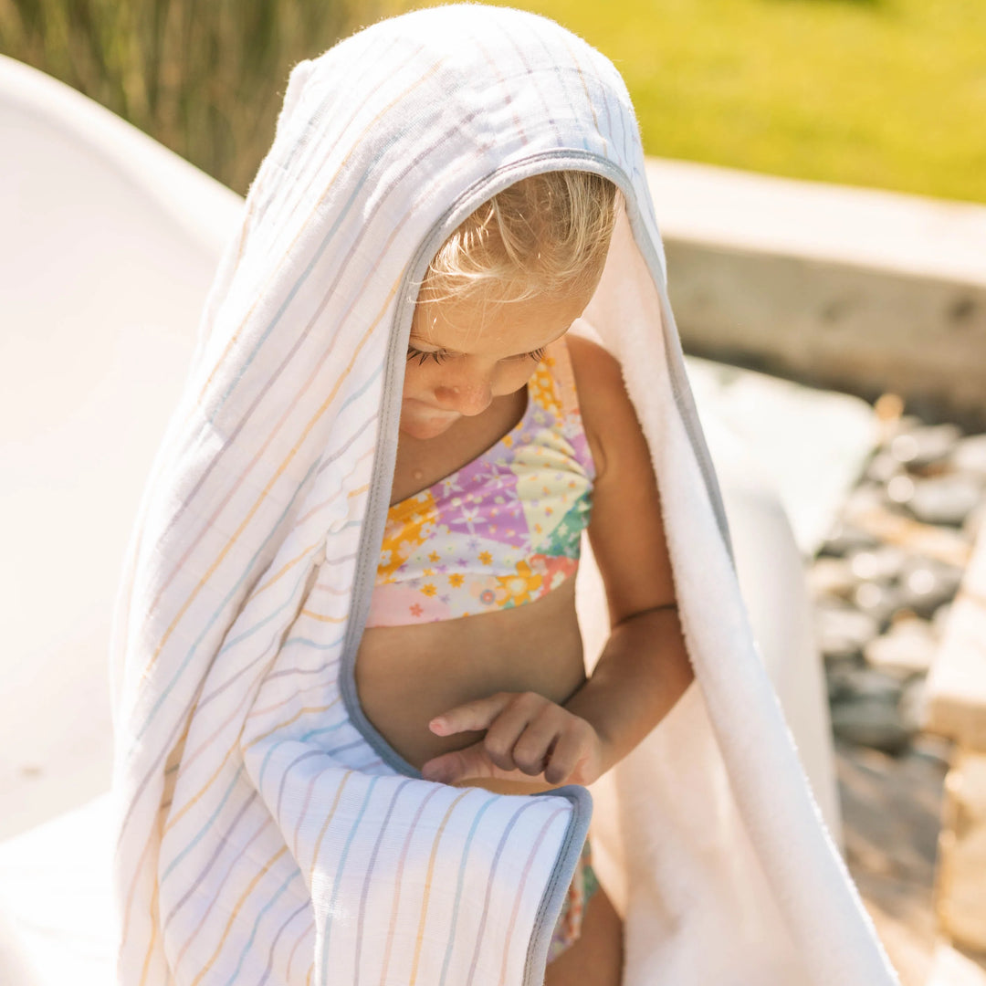 Cotton Hooded Toddler Towel, Unicorn Stripe